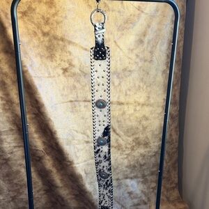 Studded Cowhide Leather Belt with Turquoise Conchos